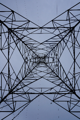 Transmission line tower from below